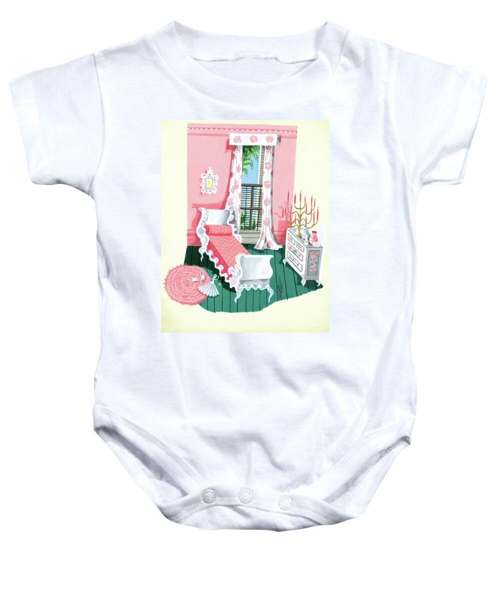 Bedroom Baby Onesie featuring the digital art Illustration Of A Victorian Style Pink And Green by Edna Eicke