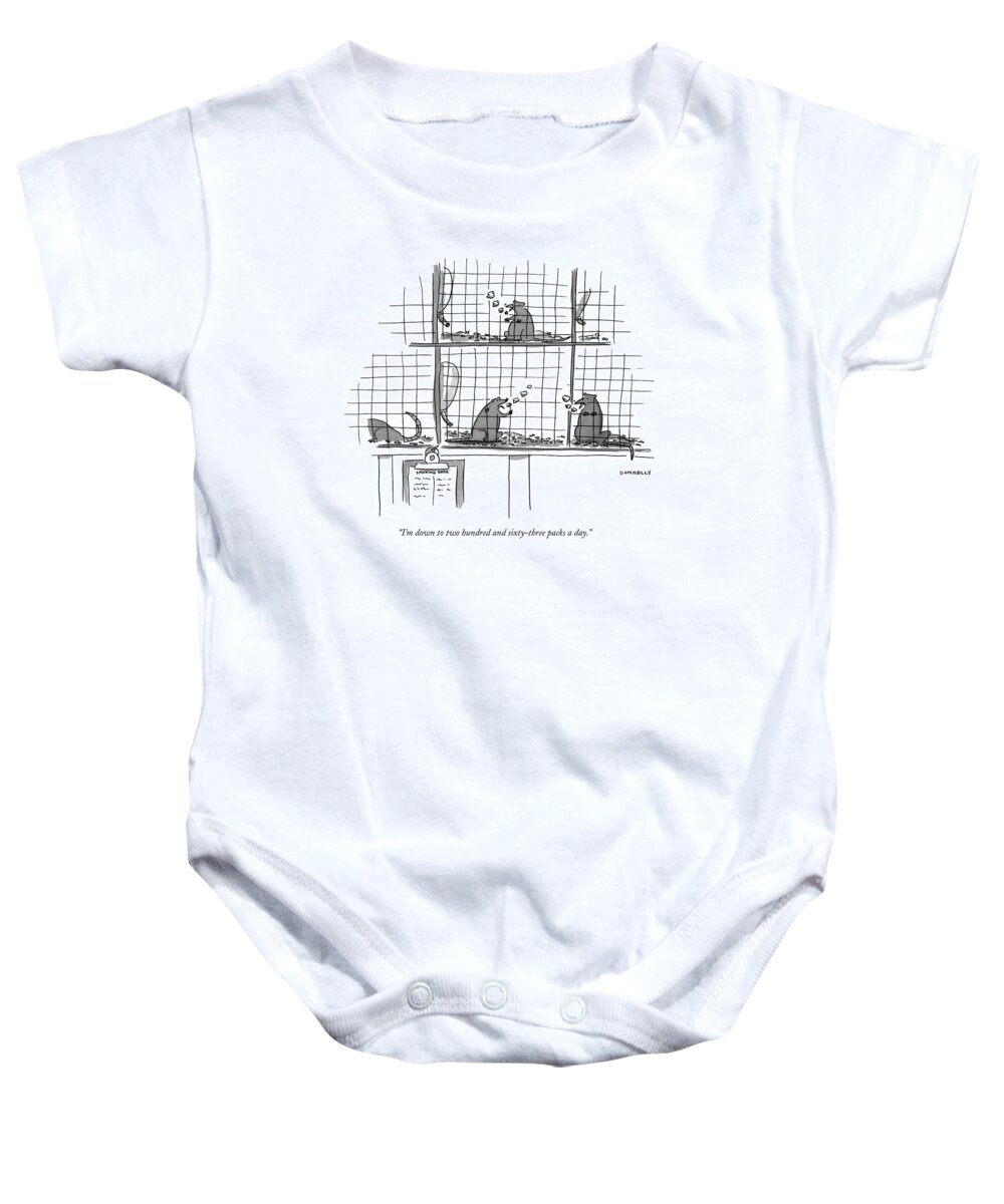 
Fitness Baby Onesie featuring the drawing I'm Down To Two Hundred And Sixty-three Packs by Liza Donnelly