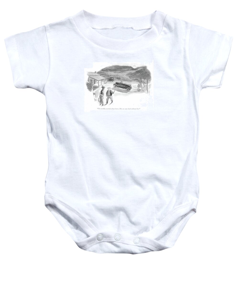 110015 Rde Richard Decker Baby Onesie featuring the drawing I'm Terribly Worried About Steve by Richard Decker