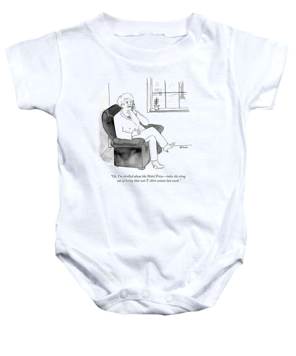 Oh Baby Onesie featuring the drawing I'm Thrilled About The Nobel Prize by Emily Flake