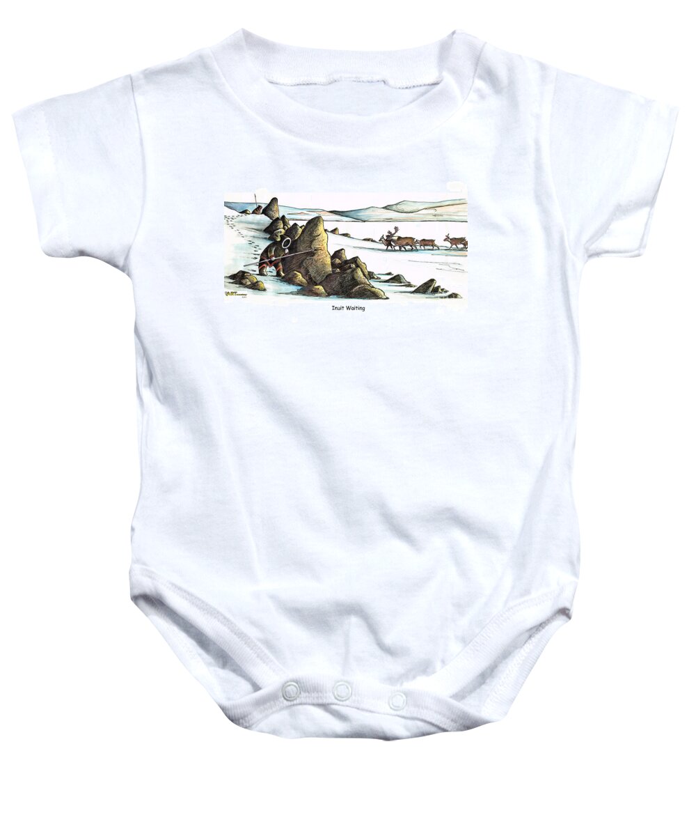 Inuit. Eskimo Baby Onesie featuring the painting Inuit Waiting by Art MacKay