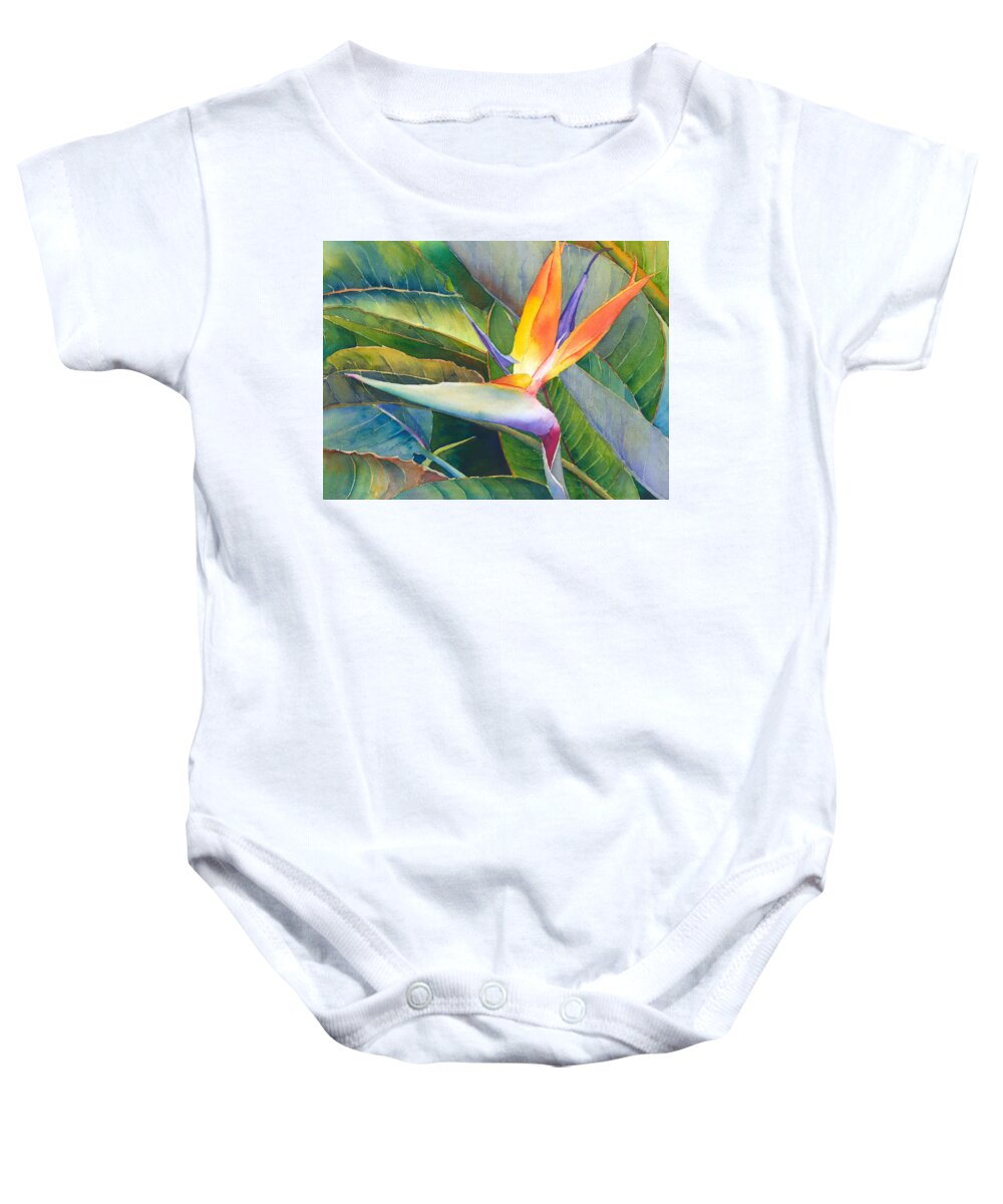 Bird Of Paradise Baby Onesie featuring the painting Its a Bird by Judy Mercer