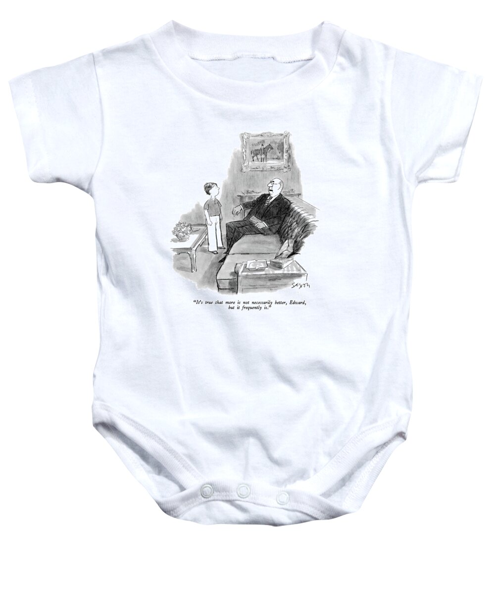 
 Old Man To Child. Advice Parenting Corruption Corrupting 
Money Baby Onesie featuring the drawing It's True That More Is Not Necessarily Better by Charles Saxon