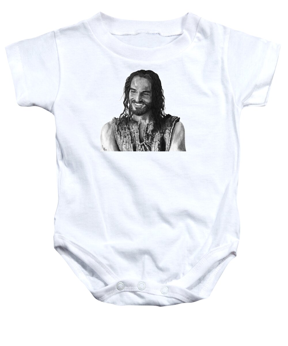 Drawing Baby Onesie featuring the drawing Jesus Smiling by Bobby Shaw