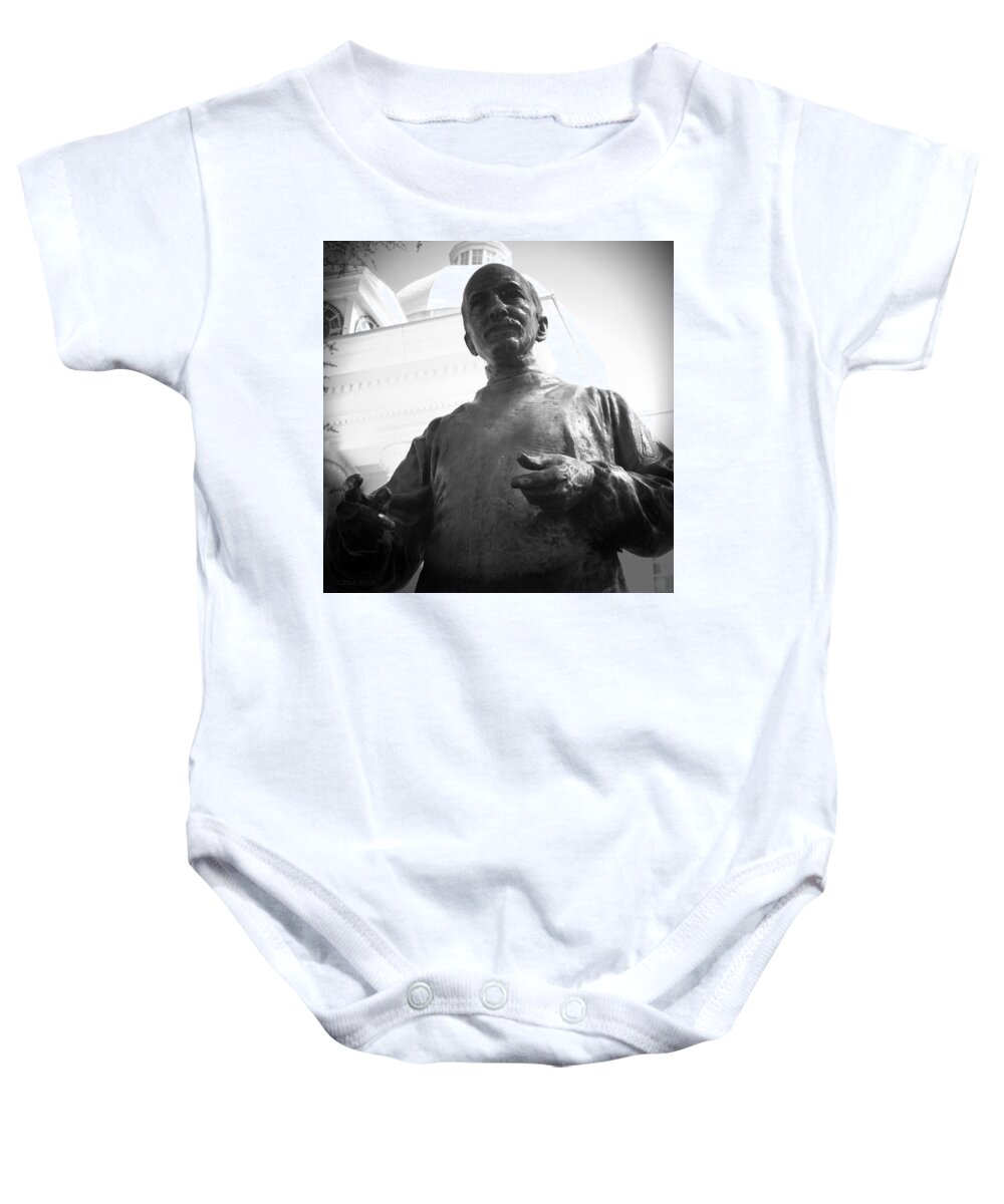 Statue Baby Onesie featuring the photograph John Wyeth Statue State Capitol BW by Lesa Fine