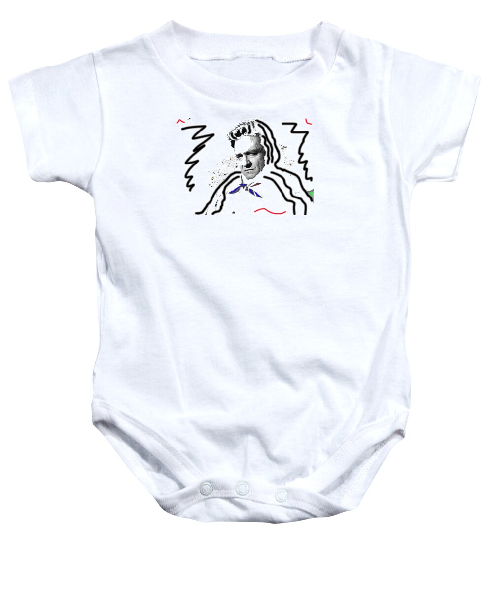 Johnny Cash Man In White Literary Homage Old Tucson Az Saul Saint Paul Pearl Finish Drawn On Baby Onesie featuring the photograph Johnny Cash Man in White literary homage Old Tucson Arizona 1971-2008 by David Lee Guss