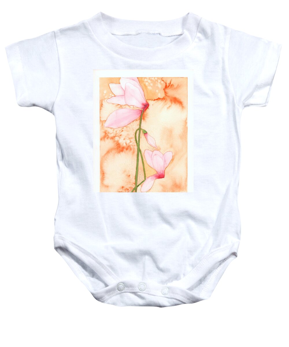 Cyclamen Baby Onesie featuring the painting Joy by Hilda Wagner