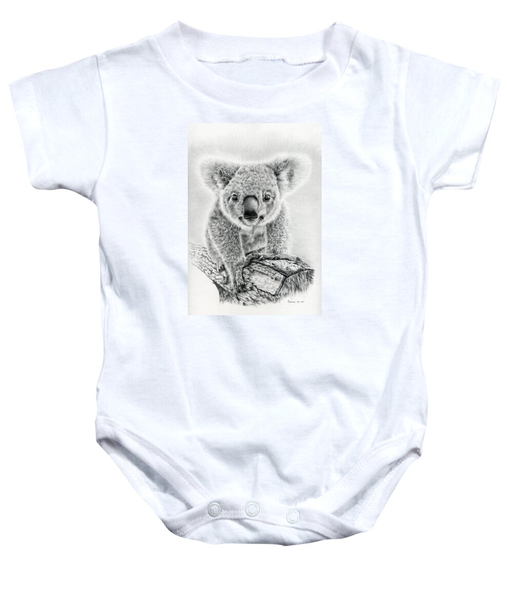 Koala Baby Onesie featuring the drawing Koala Oxley Twinkles by Casey 'Remrov' Vormer