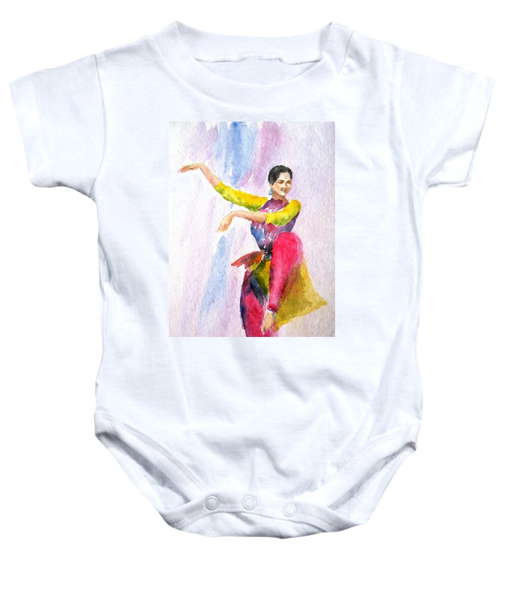 Kuchipudi Dancer Baby Onesie featuring the painting Kuchipudi dancer by Uma Krishnamoorthy