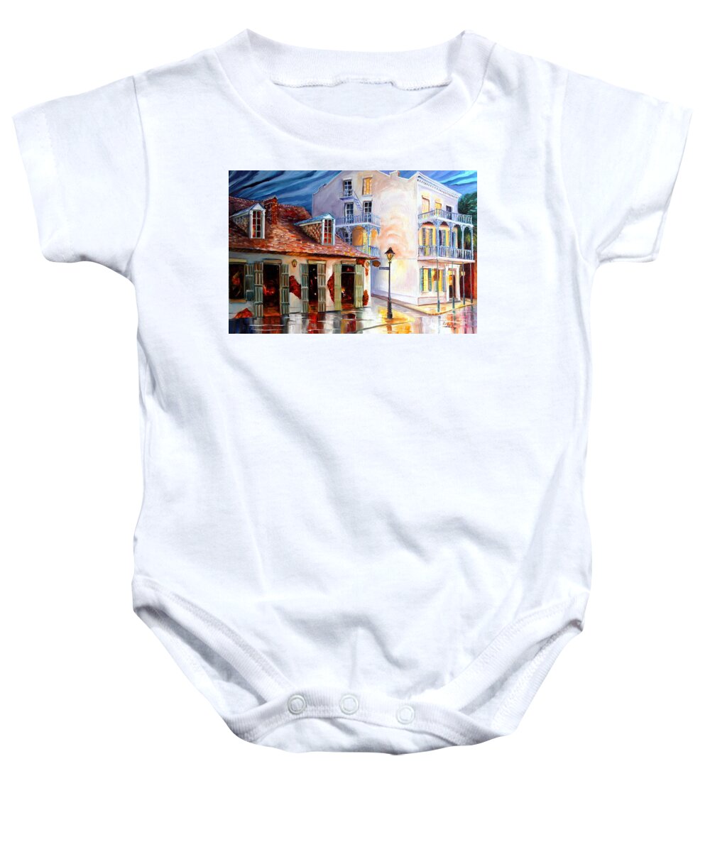 New Orleans Baby Onesie featuring the painting Lafitte's Guest House on Bourbon by Diane Millsap