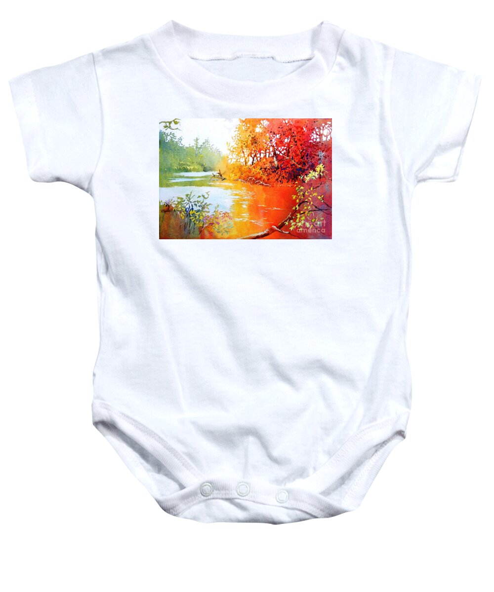 Landscape Baby Onesie featuring the painting Lakescene 1 by Celine K Yong