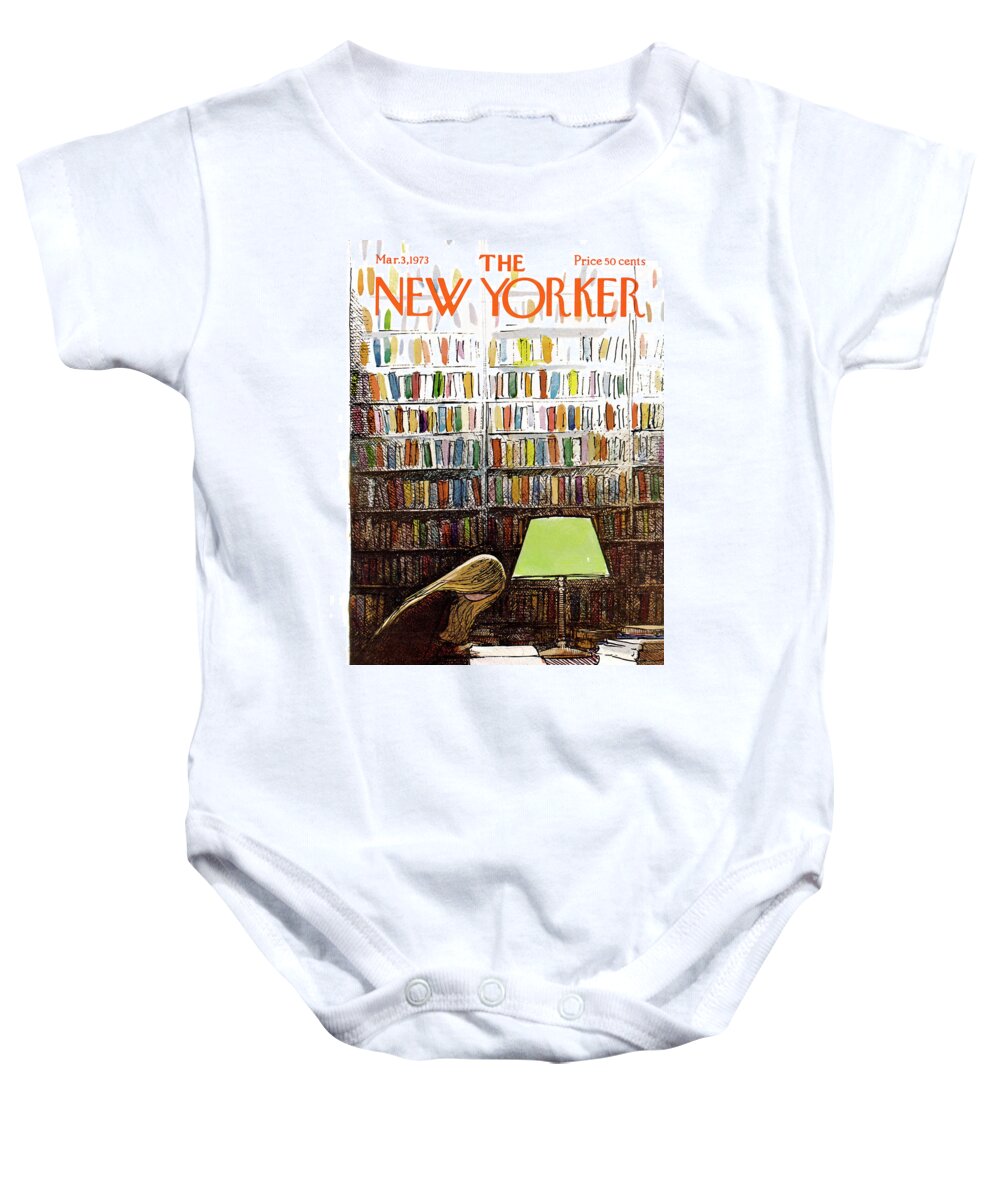 Library Baby Onesie featuring the painting New Yorker March 3, 1973 by Arthur Getz