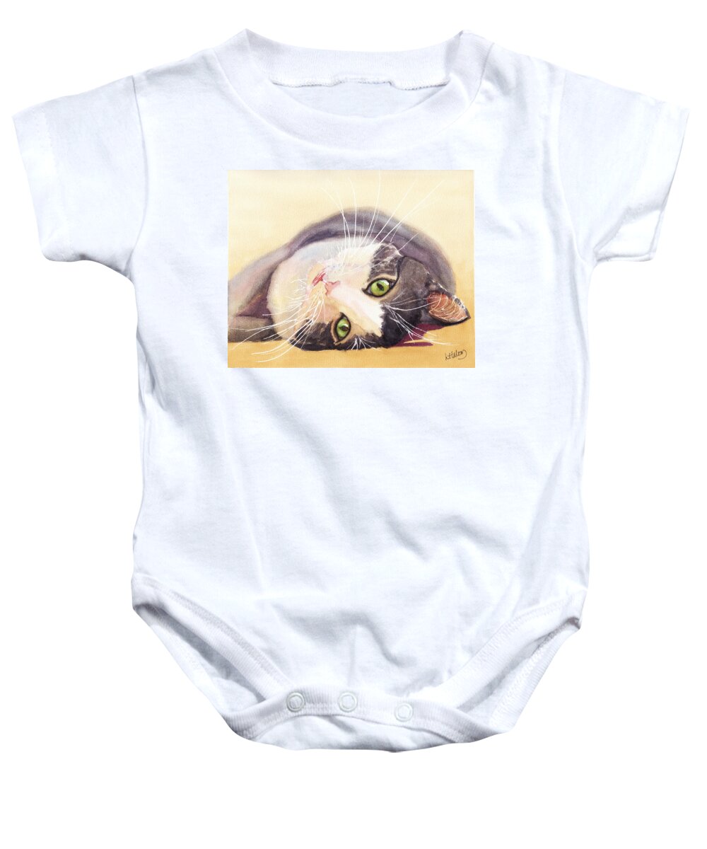 Cat Baby Onesie featuring the painting Lazy Kitty by Greg and Linda Halom