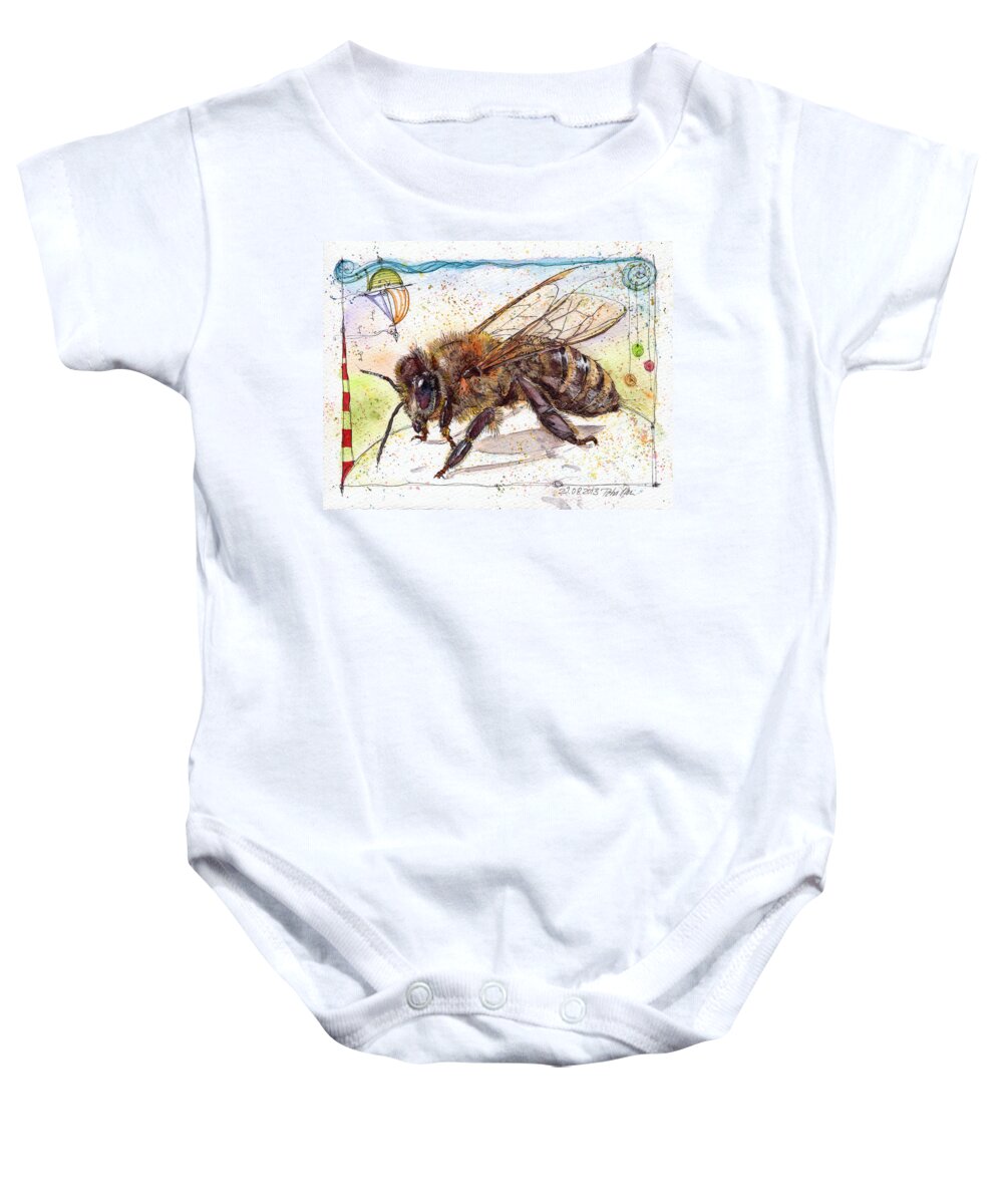 Bees Baby Onesie featuring the painting Let Me Bee. by Petra Rau