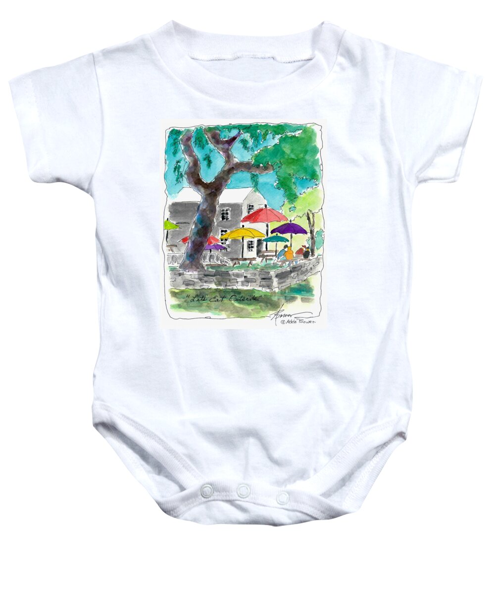 Outdoors Baby Onesie featuring the painting Let's Eat Outside by Adele Bower