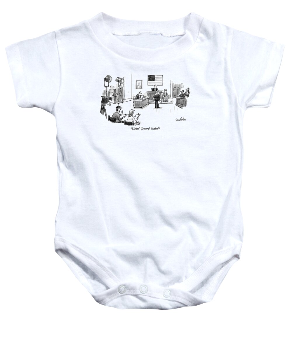 Entertainment Baby Onesie featuring the drawing Lights! Camera! Justice! by Dana Fradon