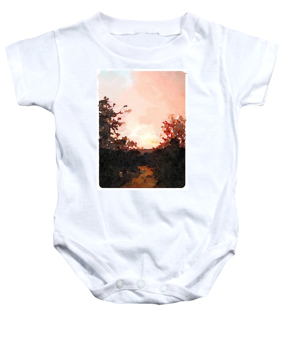 Lilley Mountain Baby Onesie featuring the digital art Lilley Mountain Sunset by Shannon Grissom