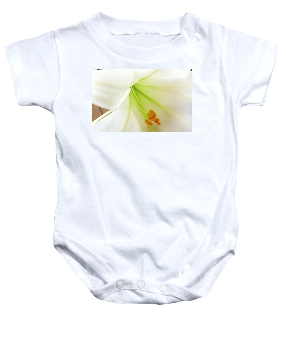 Lily Baby Onesie featuring the photograph Lily Stamen by Fortunate Findings Shirley Dickerson