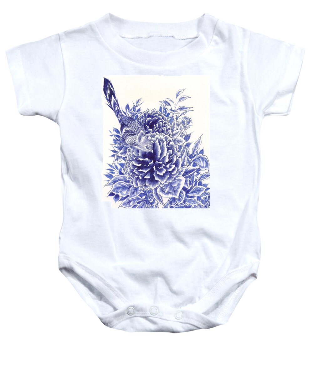 Bird Baby Onesie featuring the drawing Little Curiosity by Alice Chen