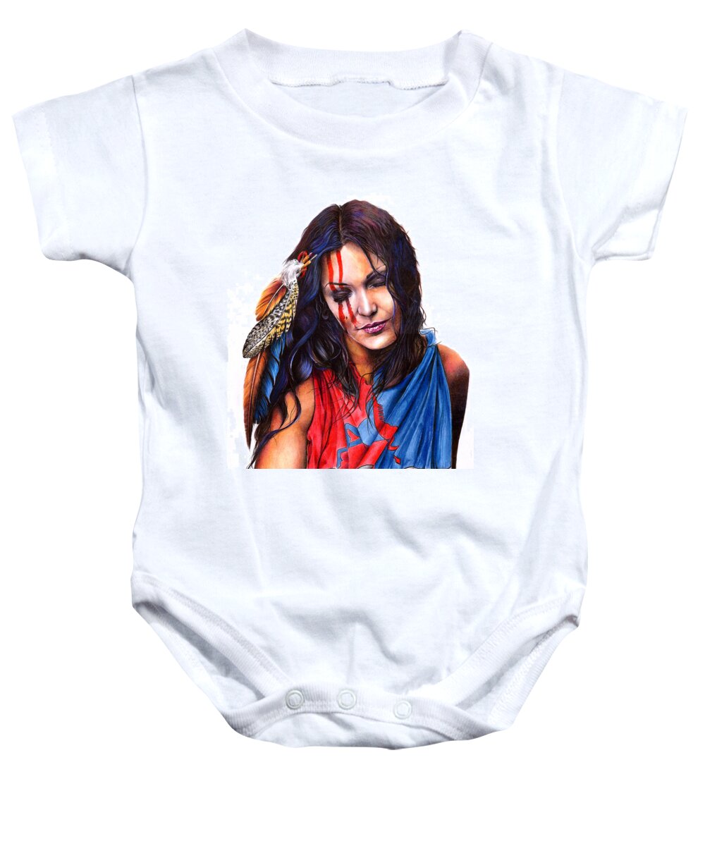 Girl Baby Onesie featuring the drawing Living In Two Worlds by Peter Williams