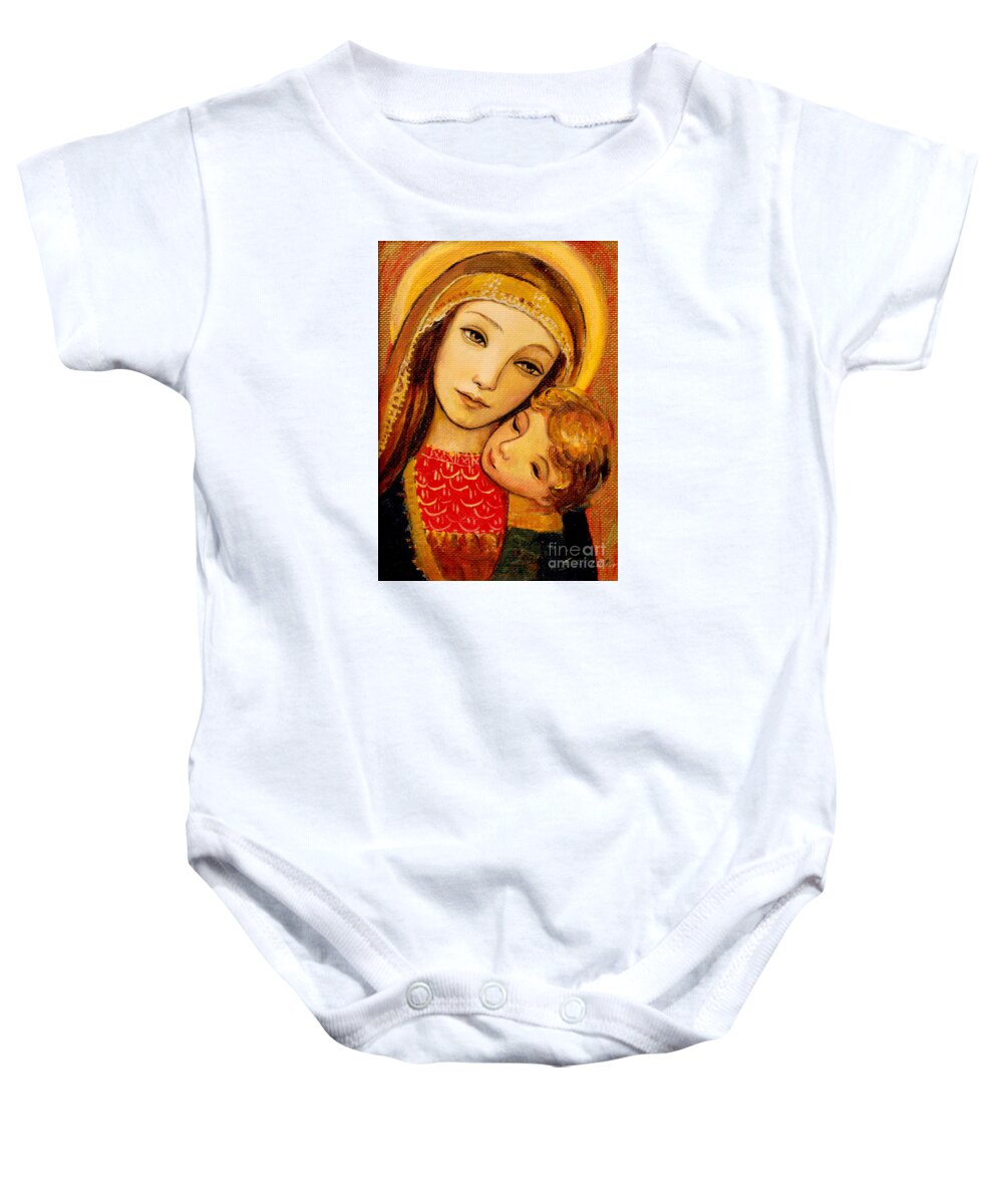 Mother Baby Onesie featuring the painting Madonna and Child by Shijun Munns