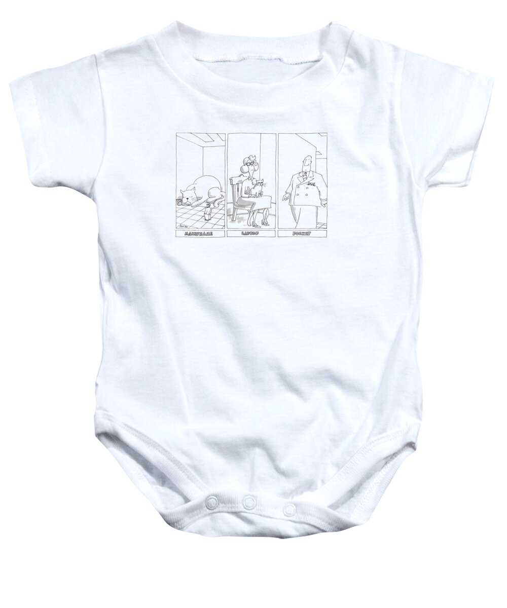 Mainframe - Laptop - Pocket
(three Scenes: One Huge Cat Baby Onesie featuring the drawing Mainframe - Laptop - Pocket by Jack Ziegler