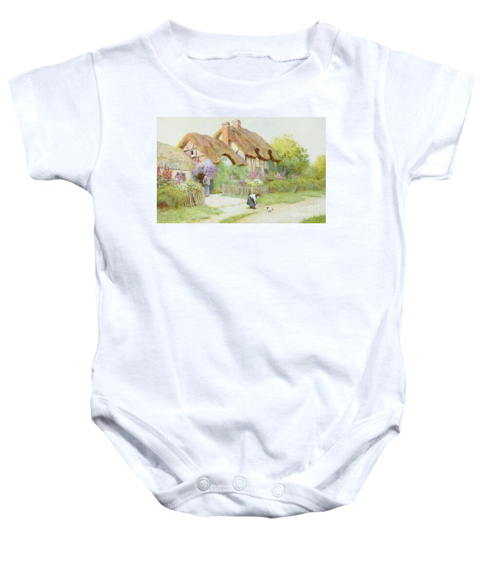 Thatched Baby Onesie featuring the painting Making Friends by Arthur Claude Strachan