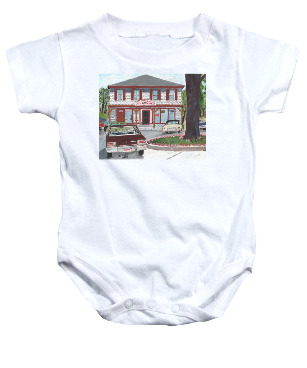 Marstons Mills Baby Onesie featuring the painting Marstons Mills Cash Market by Cliff Wilson