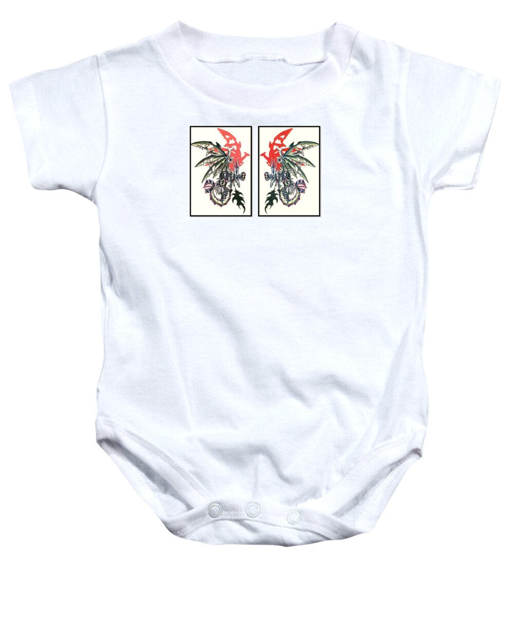 Shawn Baby Onesie featuring the painting Mech Dragons Collide by Shawn Dall