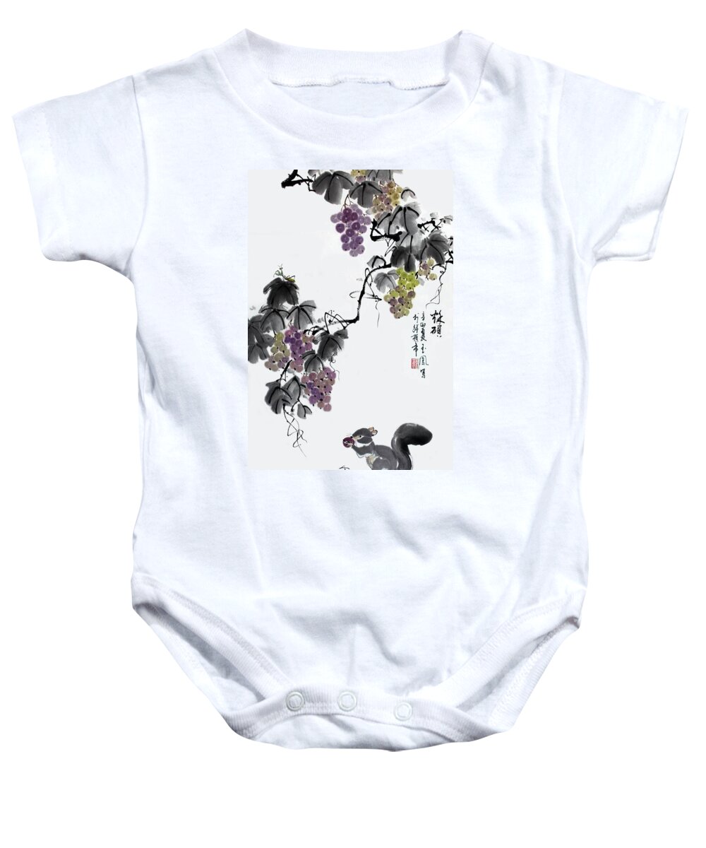 Squirrels Baby Onesie featuring the painting Melody of Life II by Yufeng Wang