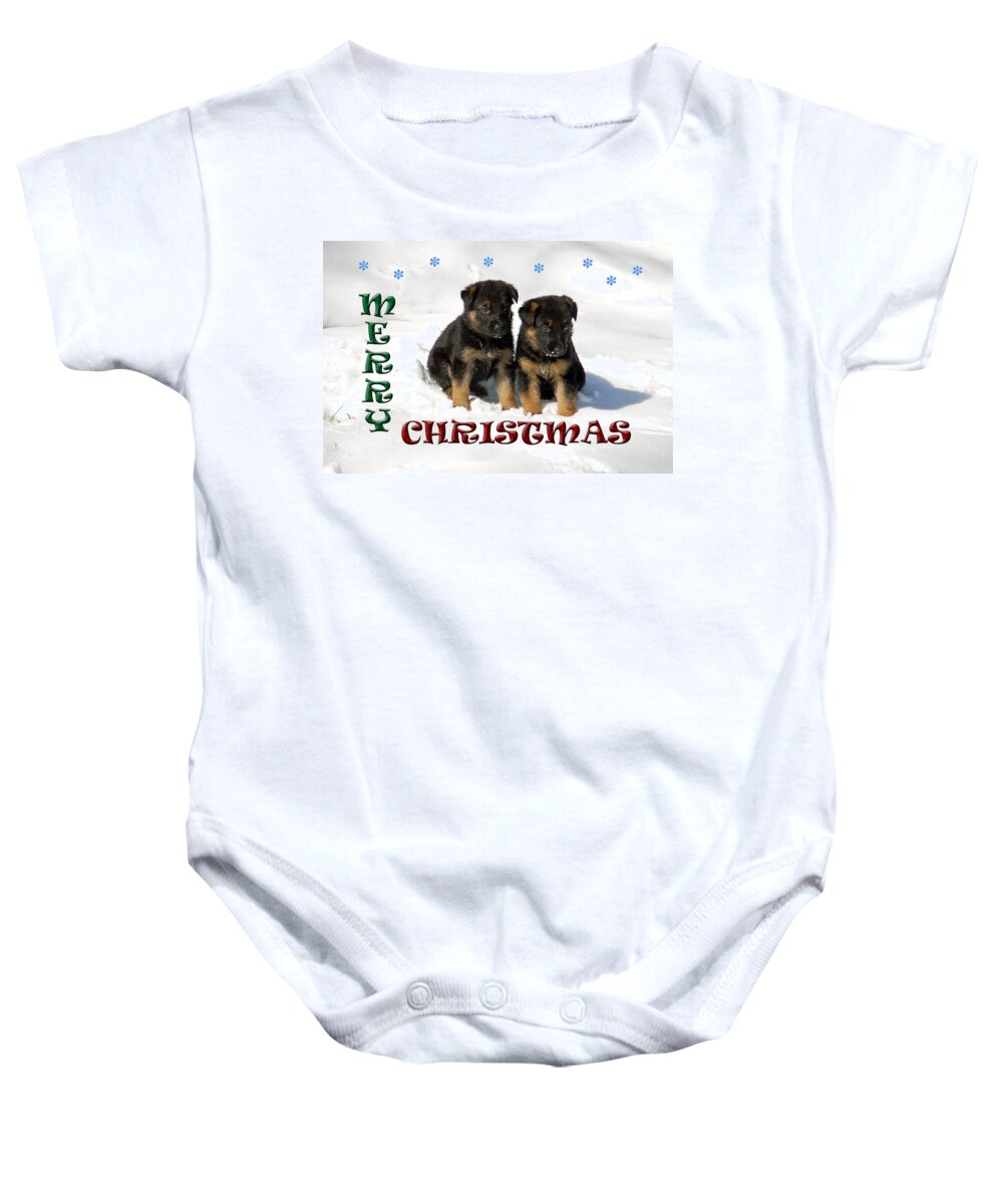 Christmas Card Baby Onesie featuring the photograph Merry Christmas Puppies by Aimee L Maher ALM GALLERY