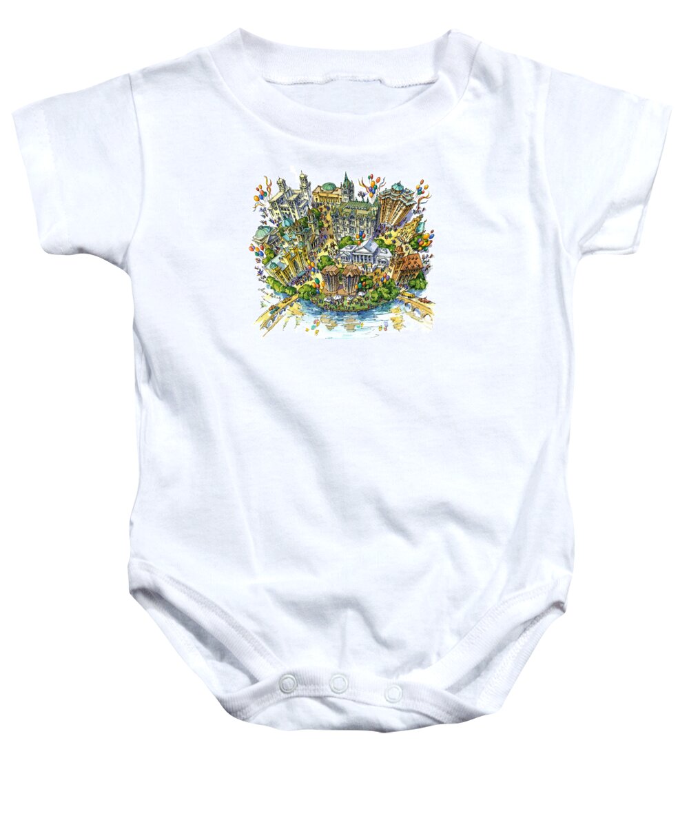 Richmond Baby Onesie featuring the painting Merry Richmond by Maria Rabinky