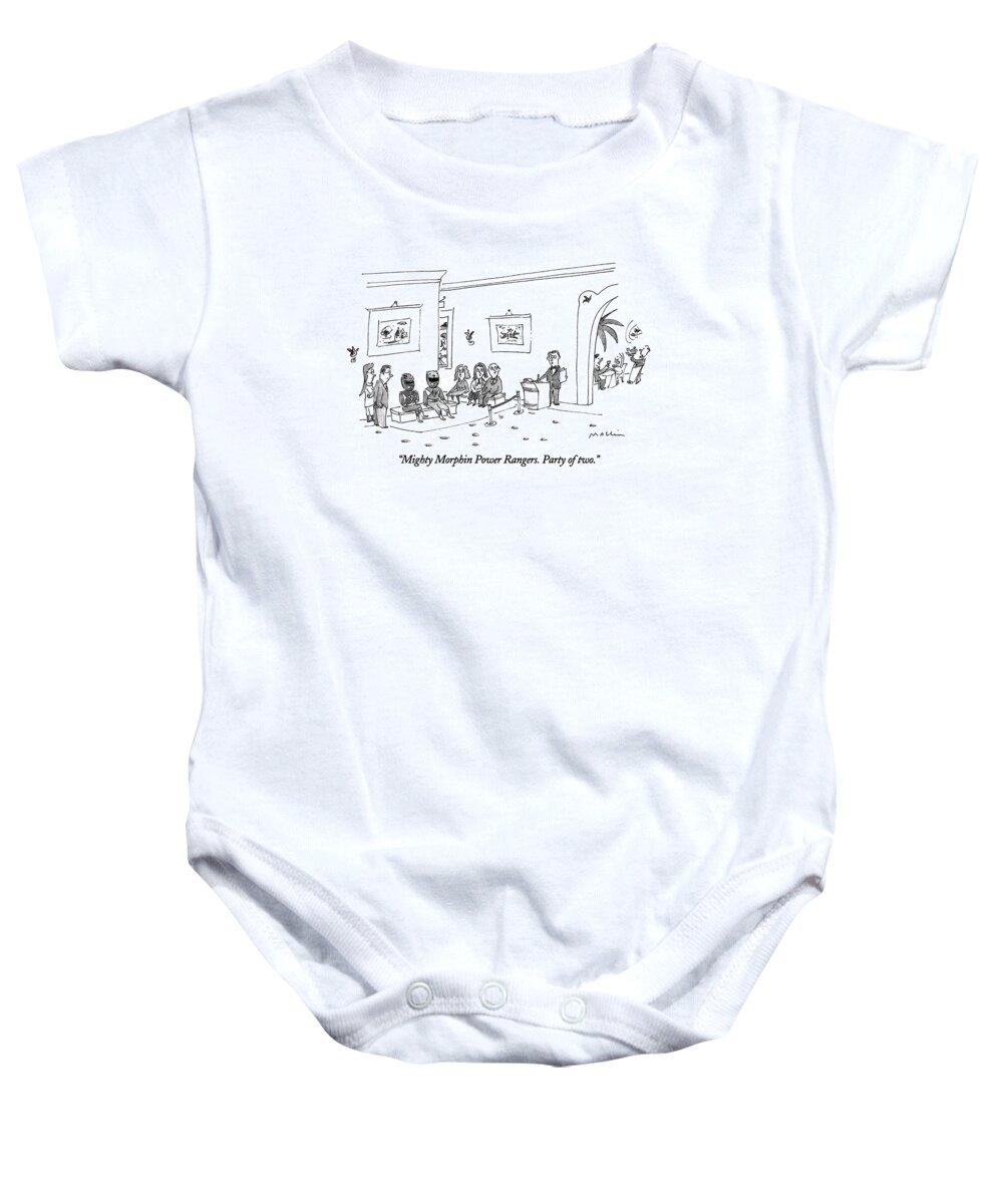 Television Baby Onesie featuring the drawing Mighty Morphin Power Rangers. Party Of Two by Michael Maslin