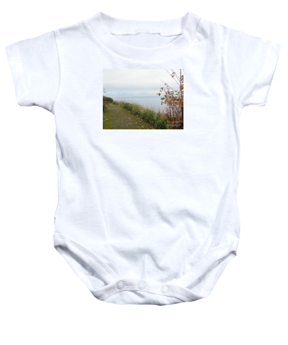 Misty Baby Onesie featuring the photograph Misty Mossy Morning by Vivian Martin
