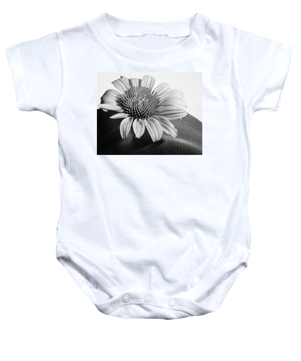 Black And White Baby Onesie featuring the photograph Monochrome Coneflower by David and Carol Kelly