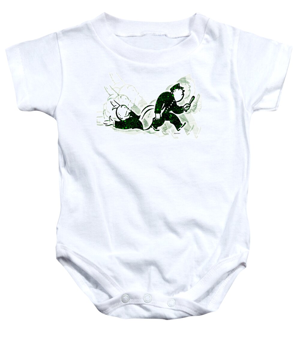 Monopoly Baby Onesie featuring the digital art Monopoly Man - Go to Jail by Stephen Younts