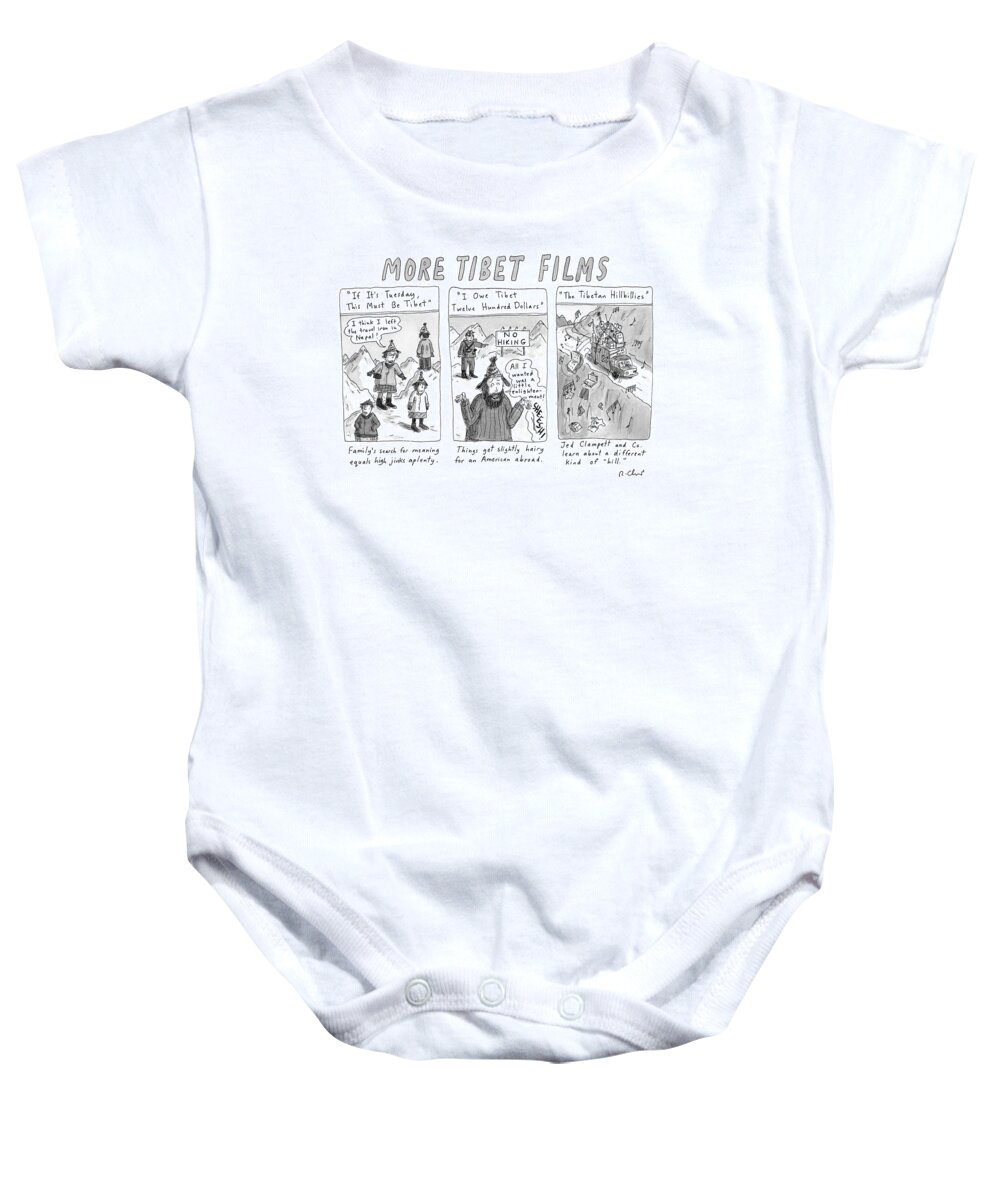 Tibet Baby Onesie featuring the drawing More Tibet Films  
If It's Tuesday by Roz Chast