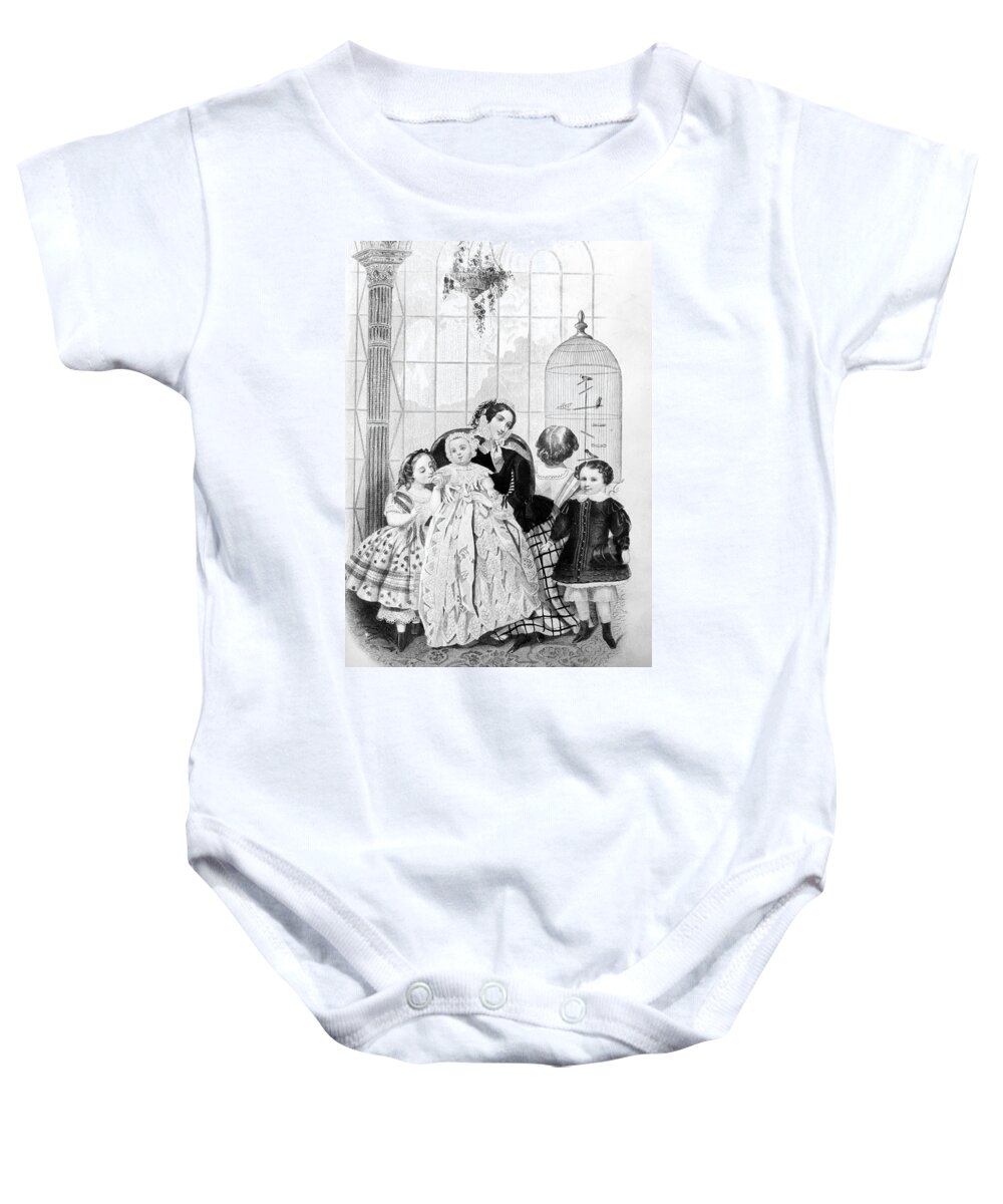 1856 Baby Onesie featuring the painting Mother And Children, 1856 by Granger