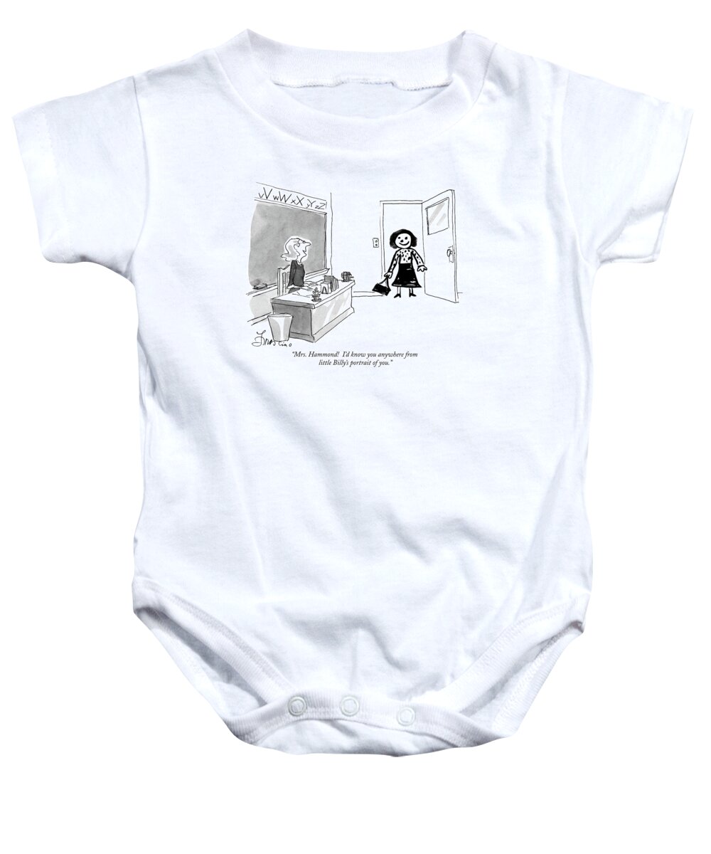  Baby Onesie featuring the drawing Mrs. Hammond I'd Know You Anywhere From Little by Edward Frascino