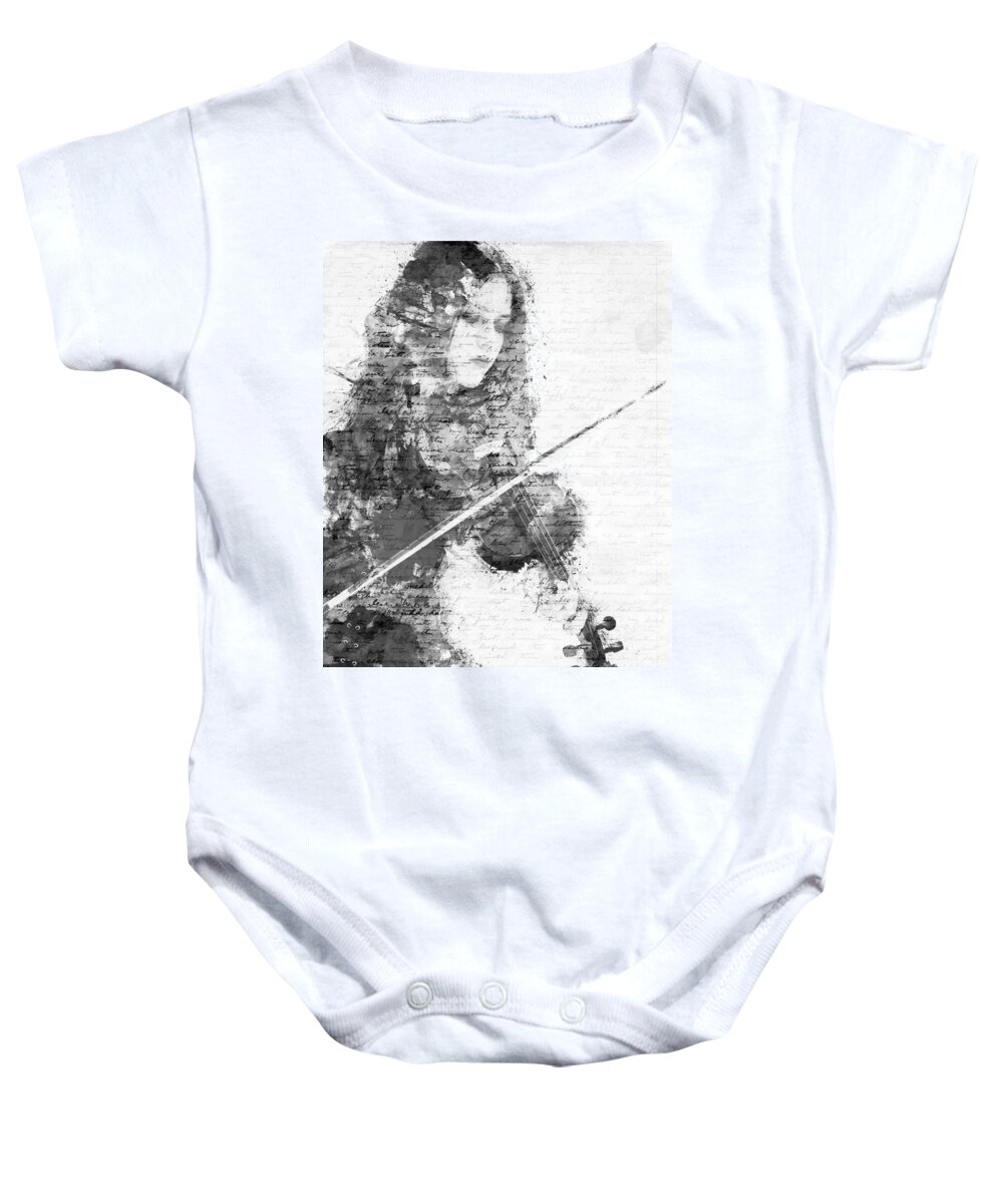 Violin Baby Onesie featuring the digital art Music In My Soul Black and White by Nikki Marie Smith