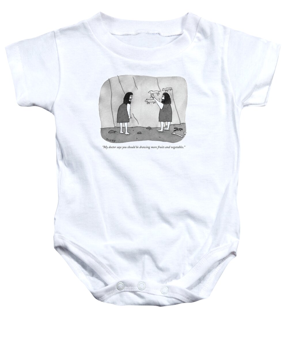 Vegetarians Baby Onesie featuring the drawing My Doctor Says You Should Be Drawing More Fruits by Peter C. Vey