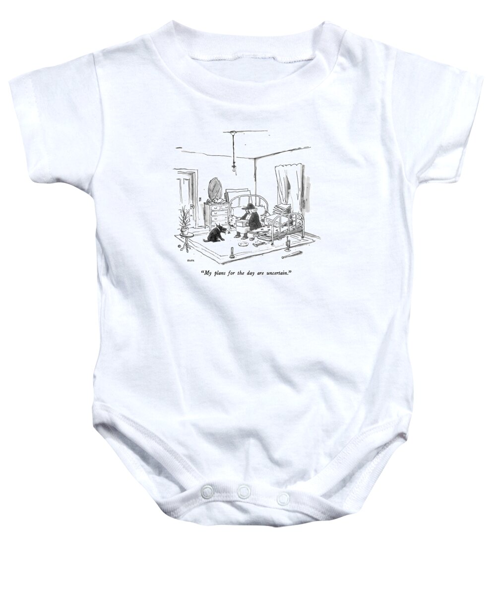 My Plans For The Day Are Uncertain. Baby Onesie featuring the drawing My Plans For The Day Are Uncertain by George Booth