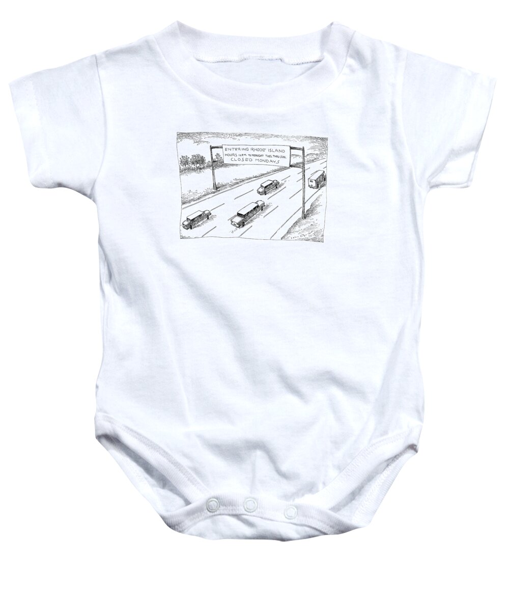 (road Sign Reads 'entering Rhode Island Baby Onesie featuring the drawing New Yorker April 1st, 1991 by John O'Brien
