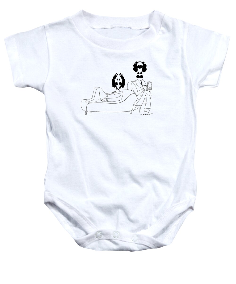 Artkey 43950 Man Is Sitting On Psychiatrists Couch Baby Onesie featuring the drawing New Yorker August 12th, 1974 by Al Ross