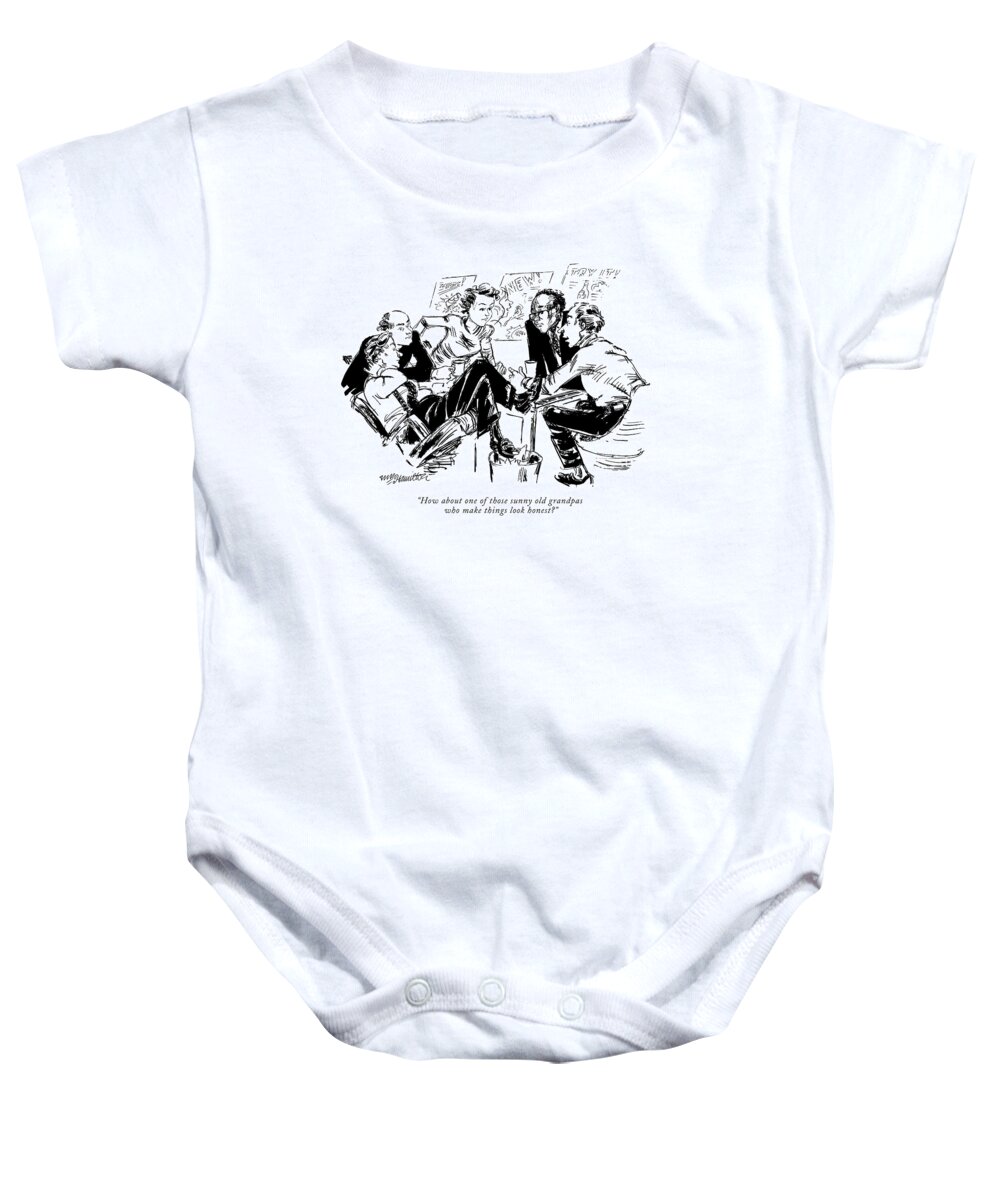 
 A Group Of Advertising Executives Sit And Discuss A New Campaign. William Hamilton Whm
Advertising Design Designers Think Thinking Idea Ideas Brainstorming Meeting Discussion Grandparents Honest Honesty Dishonest Artkey 40024 Baby Onesie featuring the drawing New Yorker August 13th, 1984 by William Hamilton