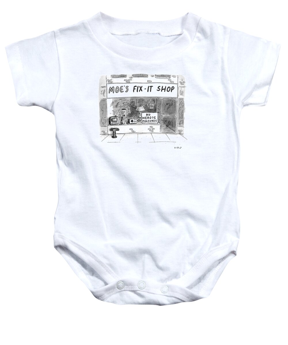 (a Sign At The Window Of The Store Reads Baby Onesie featuring the drawing New Yorker August 8th, 1994 by Roz Chast