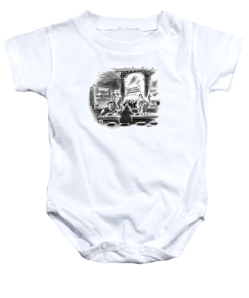 Bars Baby Onesie featuring the drawing New Yorker December 14th, 1987 by Lee Lorenz
