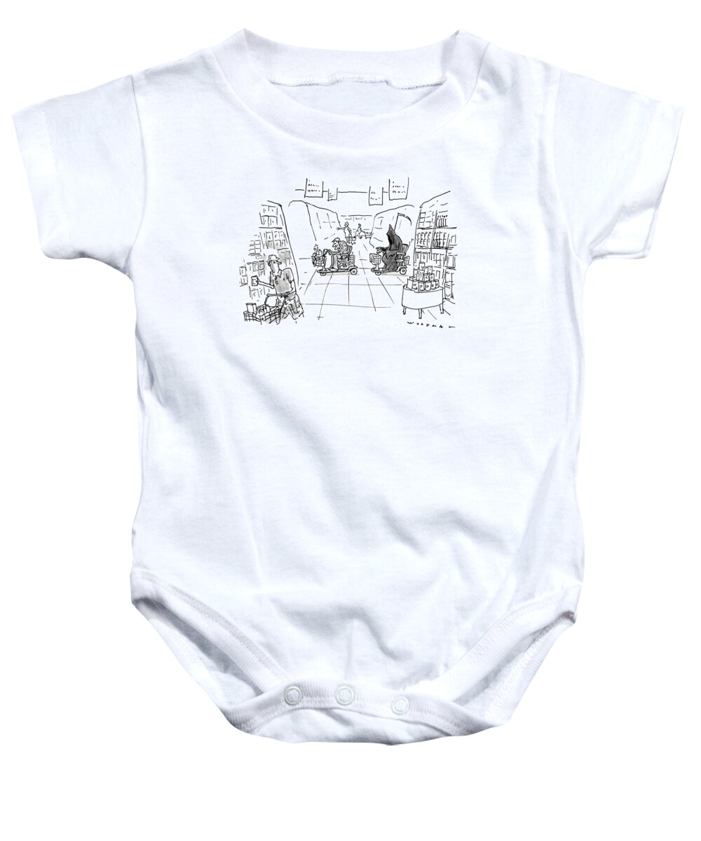 Death Baby Onesie featuring the drawing New Yorker December 1st, 1997 by Bill Woodman