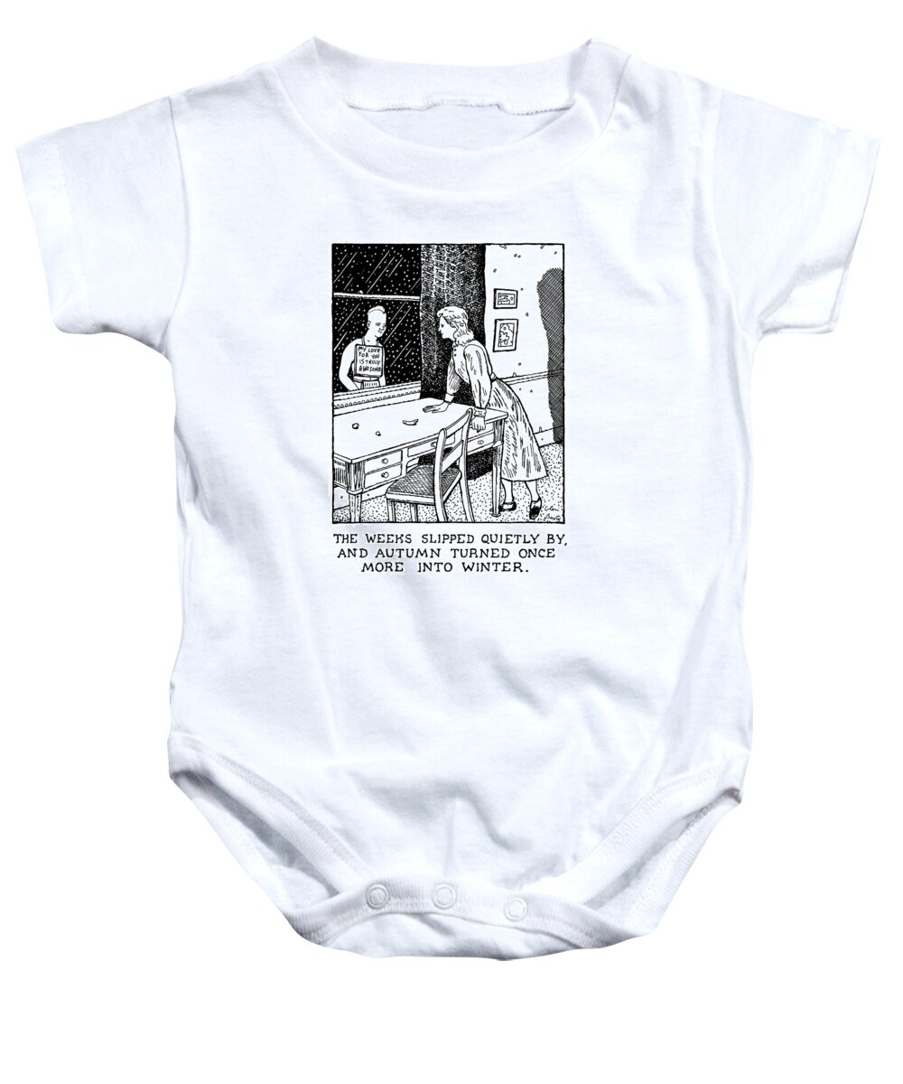 Love Baby Onesie featuring the drawing New Yorker January 27th, 1992 by Glen Baxter