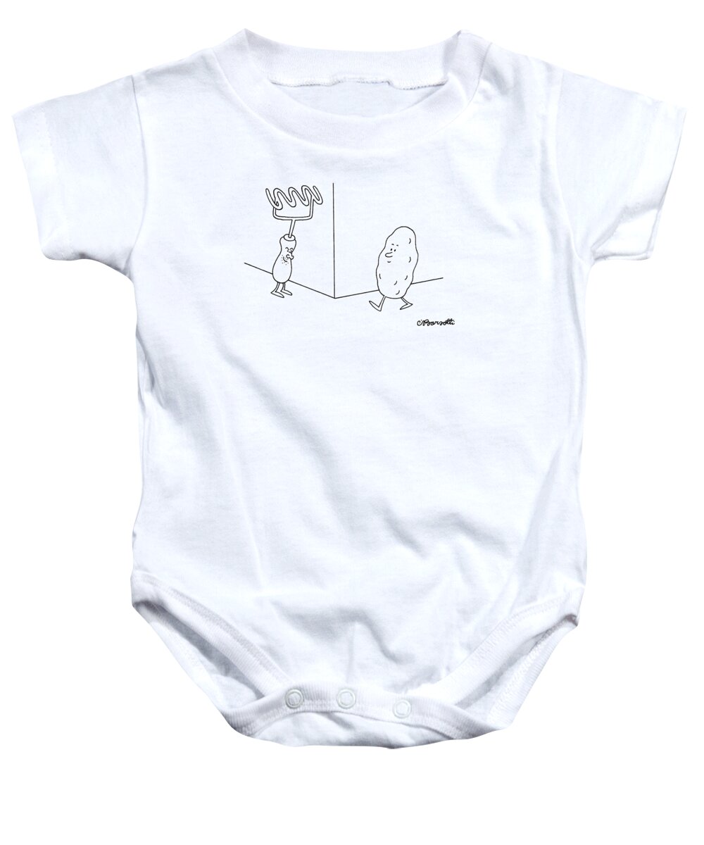 No Caption
A Potato Is Walking Down The Street. Around The Corner Baby Onesie featuring the drawing New Yorker January 9th, 1995 by Charles Barsotti
